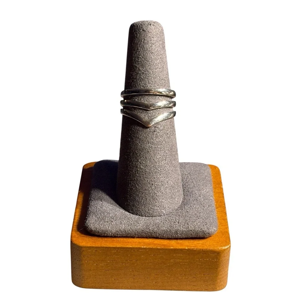 Vintage Chevron Ring‎ Open Triple Band Size 6 Silver Tone Metal Shiny Classic
